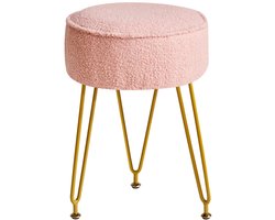 Ronde Voetsteun - Poef Kruk - Kaptafel Zitting - Verstelbare Poten - 32 x 44 cm - Roze