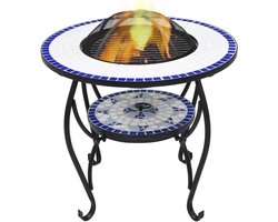 Ronde Vuurtafel - Buitenhaard Terras - Terras Verwarmen - Keramische Plaat - 68 cm - Blauw Wit