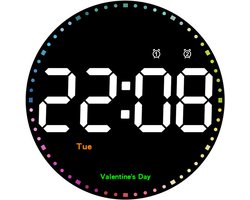 Ronde wandklok, 25 cm, grote digitale wandklok, groot display met regenboog secondewijzer, aflezing/week/temperatuur/instelbare helderheid, led-wandklok voor thuis/kantoor/garage