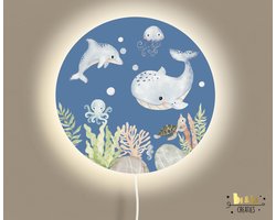 Ronde wandlamp under the sea blauw-zeedieren-lamp-vissen-sfeerverlichting-kinderkamerdecoratie-woonaccessoires