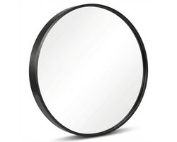 Ronde Wandspiegel 40 cm - Zwarte Spiegel met Zelfklevende Wandhaak - HD Explosieveilig Glas met Aluminium Frame - Moderne Decoratieve Spiegel voor Badkamer, Slaapkamer, Hal en Woonkamer - Eenvoudige Wandmont