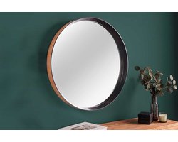 Ronde wandspiegel AMSTERDAM 70cm naturel zwart massief eikenhout handgemaakt - 43869