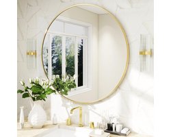 Ronde Wandspiegel - Decoratieve Spiegel Cirkel - Interieur Verfraaien - Gouden Metalen Frame - 50 cm Diameter - Goud