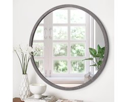 Ronde Wandspiegel Geel met Vintage Houten Frame - 40 cm voor Badkamer, Woonkamer en Slaapkamer