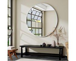 Ronde Wandspiegel - Grote Spiegel - Interieur Decoratie - Onbreekbaar Gehard Glas - 106 cm Diameter - Zilver