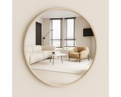 Ronde Wandspiegel met Creme Rand – Moderne Minimalistische Spiegel – Industrieel Design – Ø50 cm – Voor Woonkamer, Badkamer of Hal