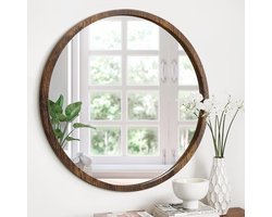 Ronde Wandspiegel met Houten Frame 30 cm - Rustieke Badkamer- en Woonkamerspiegel