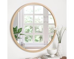 Ronde Wandspiegel met Houten Frame - Vintage Cirkel Spiegel 40 cm voor Badkamer, Woonkamer en Slaapkamer - Decoratieve Muurspiegel in Goud