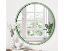 Ronde wandspiegel met houten frame voor badkamer en woonkamer - Wit - Make-upspiegel - Decoratief - 85cm