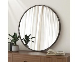 Ronde Wandspiegel met Metalen Frame - Decoratieve Cirkelspiegel voor Woonkamer, Badkamer en Hal (45x45 cm)