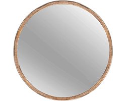 Ronde wandspiegel met natuurlijke houten rand, circa 40 cm