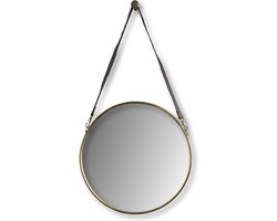 Ronde wandspiegel met riem - ø45 cm - antique gold/zwart