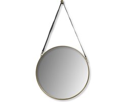 Ronde wandspiegel met riem - ø60 cm - antique gold/zwart