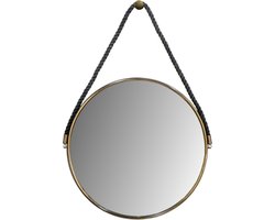 Ronde wandspiegel met touw - ø45 cm - antique gold/zwart