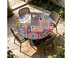 Ronde Wasbare Tuin Tafelkleed met Elastische Koord - Diameter 90 cm voor Buiten en Keuken, Perfect voor Tuinfeesten
