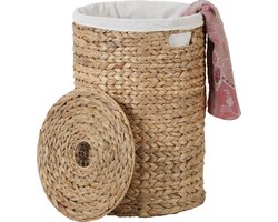 Ronde wasmand van natuurlijk zeegras – 40L opbergmand met deksel en uitneembare waszak