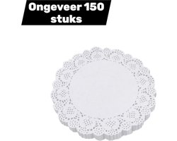 Ronde, witte, decoratieve placemats van papier - Olie-absorberende papieren placemats voor eten - Dessertborden voor eten - Perfect voor taarten, knutselen, feesten, bruiloften - 4,5 inch - Wit - Ongeveer 150 stuks