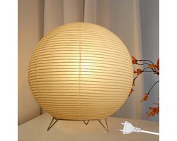 Ronde witte papieren rijstpapier tafellamp met E14 fitting en schakelaar - 18 meter kabel - 24 cm hoog .