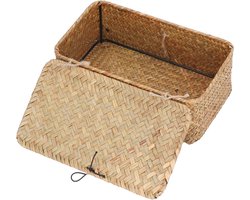 Ronde Zeegras Opbergmand met Deksel - Gevlochten Wicker Box voor Organisatie