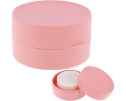 Ronde zeepdoos voor op reis - draagbare kunststof zeepbox met deksel - douchezeephouder - vaste shampoo - opslag - 7 -7 cm - zeepbakje - rond - zeephouder voor vaste zeep (roze)