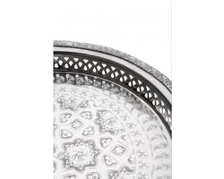 Ronde Zilveren Dienblad ø 32 cm - Handgemaakt Marokkaans Messing Plateau met Gravering