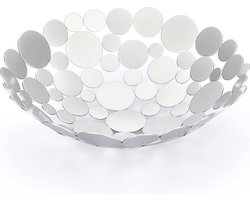 Ronde zilveren fruitschaal van ijzer, moderne fruitmand, broodmand, decoratieve schaal, opslag voor brood, groenten, in keuken, woonkamer, eettafel, diameter 30 cm