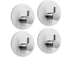 Ronde Zilveren handdoekhaakjes set zelfklevend Handdoekhouders voor badkamer en keuken - 4 Stuks - RVS Zilver