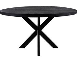 Ronde zwart massief mangohout eettafel 120 cm Zwart - Mangohout/ijzer