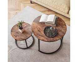 Ronde Zwarte Salontafel Set van 2 - Metaal en Hout, Stapelbaar en Makkelijk Te Monteren