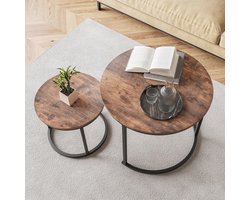 Ronde Zwarte Salontafel Set van 2 - Metaal en Hout, Stapelbaar en Makkelijk Te Monteren