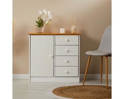 RONDO ladekast van grenen met 4 laden en 2 vakken, massief hout wit/bruin