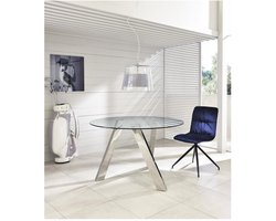 Rondò Vaste tafel van gehard glas en verchroomde grijze poten