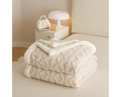 RongRongIN Knuffeldeken 200x230 cm Herfst Winter Fluffy Deken voor Bed Sofa Bank – Beige Wit, Extra Zacht Groot Dubbelzijdig Deken Bedsprei Bankdeken Bankdeken Deken Flanel Warm