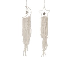 Ronte - 2 stuks macramé wandbehang, handgemaakte dromenvanger, boho huisdecoratie met hanger - chique woondecoratie voor Eid Mubarak en Ramadan