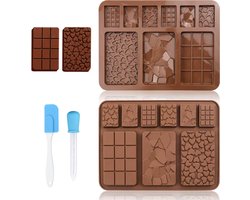 Ronte - Chocoladevorm van Siliconen, 9 Rasters, 2 Stuks voor Chocoladereep, Voedselveilige Mallen met Druppelaars en Spatels - Chocolade Maken Helper