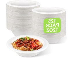 Ronte - Composteerbare Papieren Soepkommen 12oz, 125 Stuks - Milieuvriendelijk, Suikerriet Materiaal, Sterke Witte Wegwerp Serveerkommen voor Kerst, BBQ, Picknick