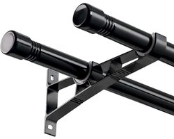 Ronte - Dubbele zwarte gordijnroede 76-332 cm van metaal, uitschuifbaar, verduisterend voor oogjesgordijnen - Geoptimaliseerde gordijnroedes met kamerverduistering