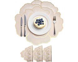 Ronte - Gouden lotus placemats set van 4, waterdichte antislip PVC-placemats voor keuken, restaurant, hotel - Bruiloftsdecoratie, feestelijk tafelkleed.
