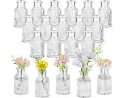 Ronte - Kleine vaas set van 20 voor bruiloft en feest - Geoptimaliseerde decoratie voor thuis, woonkamer en tafel met heldere bud vaasjes voor rozenplanten en gras