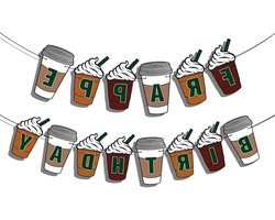 Ronte - Koffie Thema Verjaardagsbanner | Vooraf Bespannen Verjaardagsdecoraties en Feestbenodigdheden | Frappe Decoraties met Zoekwoorden Bedrukt | Feestdecoraties voor Koffie liefhebbers | Complete Frappe Koffie Feestversiering.