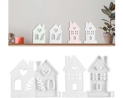 Ronte - Set van 2 siliconen kaarshouders met huisjes en raamvorm, DIY cement kaarsenhouder, herbruikbare siliconen kaarsvormen met zeepmal