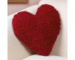 Rood Hart Chenille Kussen voor Valentijnsdag en Liefde - 35 cm