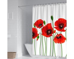 Rood Klaprozen Douchegordijn 180 x 200 cm - Waterdicht en Schimmelbestendig