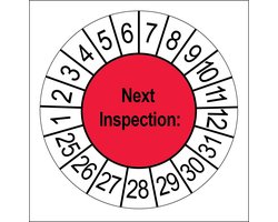 Rood | Next Inspection Keuringsstickers | 50 stuks (10 strips) | 35mm Rond | Vinyl
