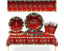 Rood Papeieren Servies Set voor Kerst - Feestelijk en Wegwerpbaar