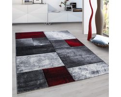 Rood Tapijt Laagpolig Vloerkleed - 80x150cm- Modern - Woonkamer - Salon - Slaapkamer - Eetkamer