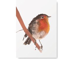 Roodborstje Kunst Poster - Vogels  - A4 Formaat - Kunst aan de muur - Wanddecoratie - Woonaccessoire - Decoratie - Relatiegeschenk - Babykamer Poster- Kinderkamer Kunst van Natuurlijk Angelart