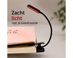 Roodlicht Leeslampje - Ondersteunt Melatonineproductie en Bioritme voor Betere Slaap - Leeslampje met Klem - Klemlamp voor in Bed - Leeslampje voor Boeken - Lamp met Rood Licht - Oplaadbaar en Dimbaar