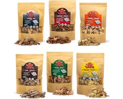 Rookchips BBQ - 6 x 1 liter olijf-oranje-amandel-citroen-walnoot-eiken - voor heerlijke smaakvolle barbecues.