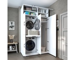 Roomart DORA-I Wasmachine Ombouwkast 130x230 cm met Opzetkast - Wit